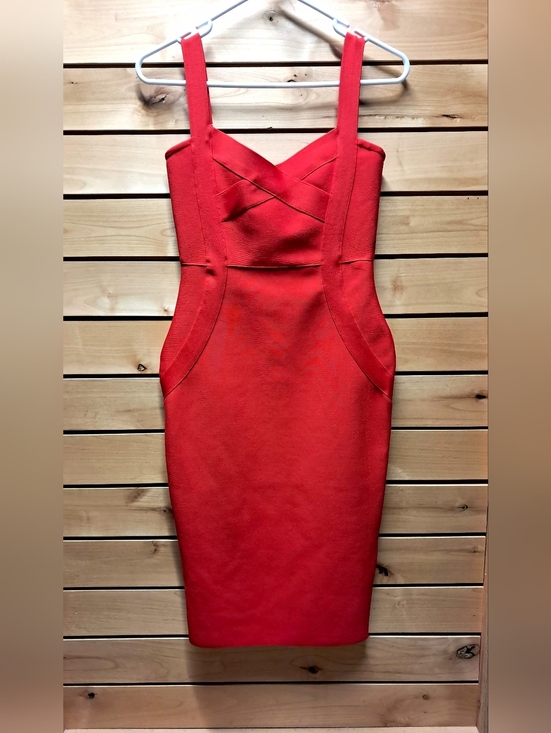 Dresses & Skirts - Red Midi Bodycon Dress with Cross-Front Bodice Size S